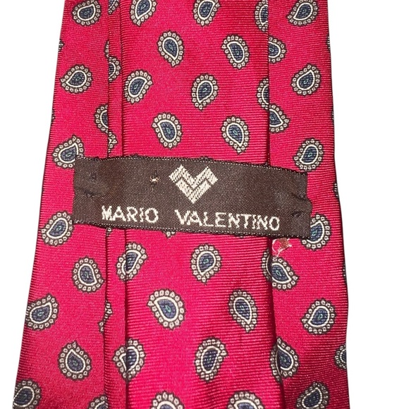EUC Christian Dior Mario Valentino Abstract Paisley Patriotic Navy Red Ties - Picture 9 of 9